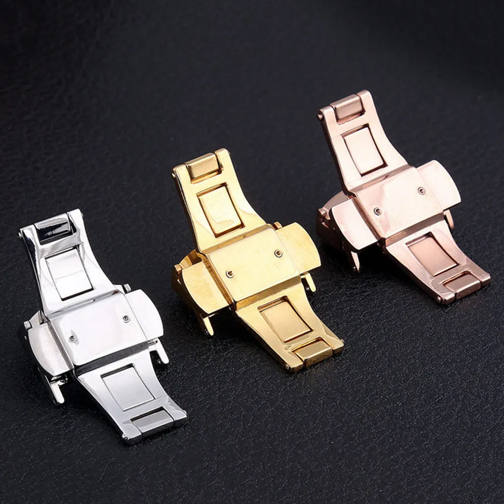 20Mm Golden Steel Butterfly Deployment Clasp Double Press Watch Band Buckle Prevents Wear Luxury Look Easy