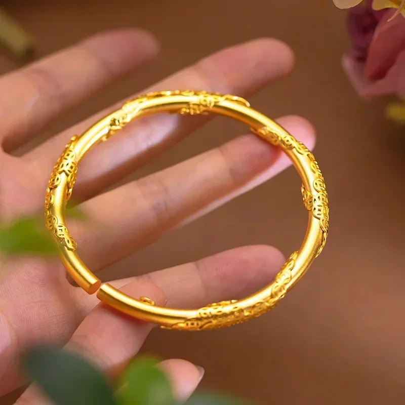 

9999 Real Gold 24K Money Bracelet, Ancient Round Stick Coin Bracelet Jewelry, Women's