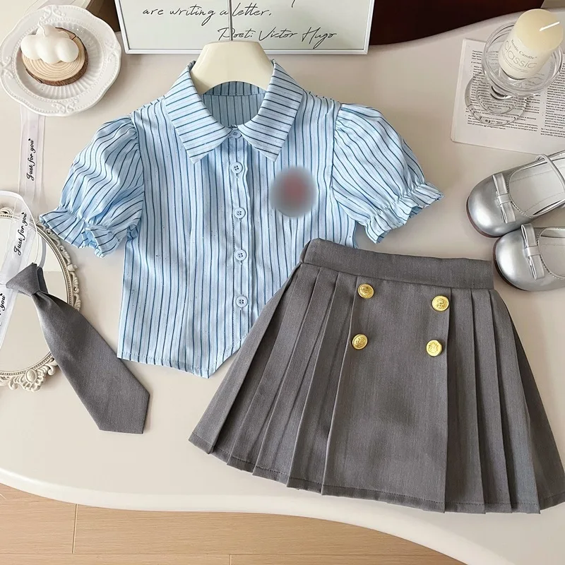 Girls' Preppy Style Suit Skirt Summer2024New ChildrenJKUniform Skirt Western Style Girls Two-Piece Suit