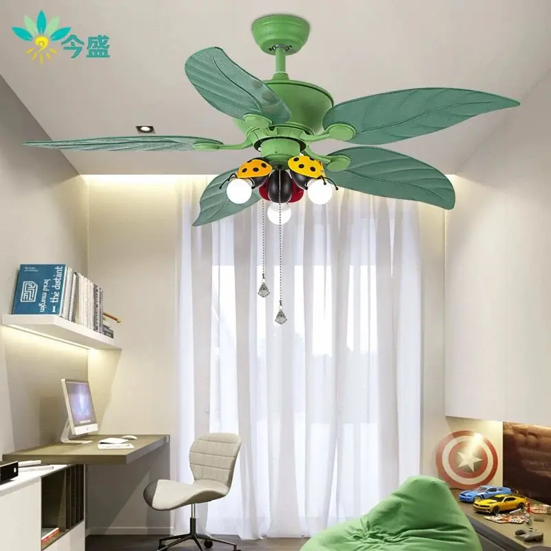 Cartoon  seven star ladybug  fan chandelier living room children's room lamp modern simple LED pendant lamp
