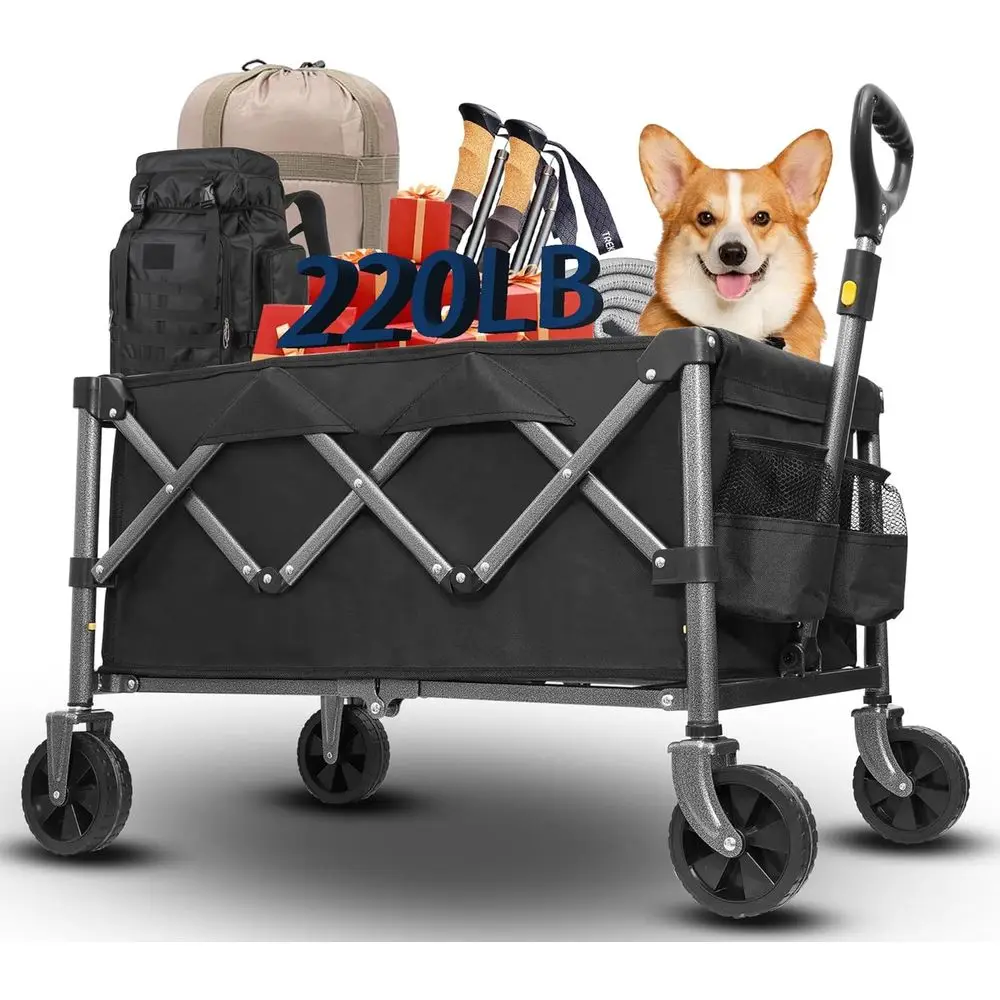 Carrito Plegable con Ruedas, Capacidad de 220 lb, Carrito Utilitario de 100 L para Compras o Alimentos, para Playa, Jardín, Camping