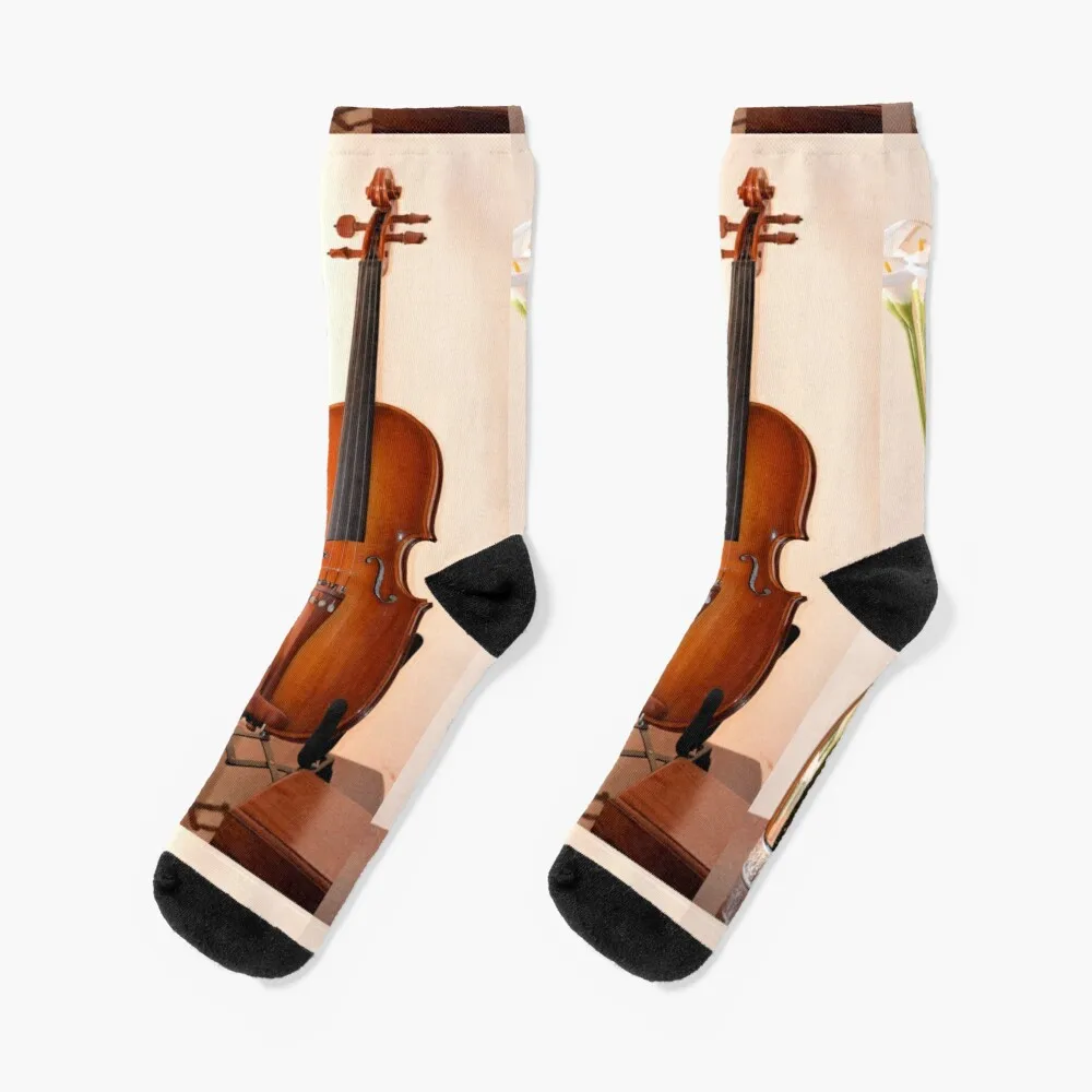 Calcetines divertidos de violín para mujer