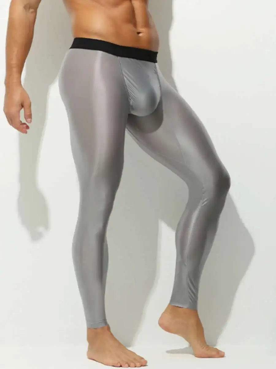 Glossy Silver Men's Tight Fitness Running Sweatpants Leggings Plus Size Training Joggers Sweat Trousers - Image 5