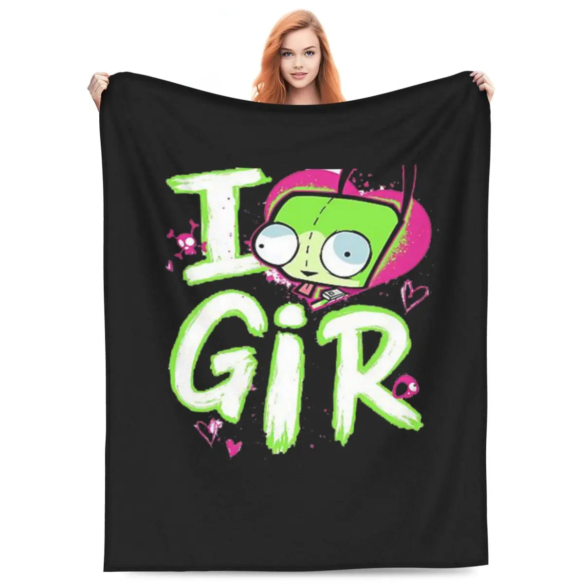 Invader Zim Valentine's Day I Love GIR Blankets Flannel Sofa Throw Blanket Breathable for Couch Bedding Throws Bedspread Quilt