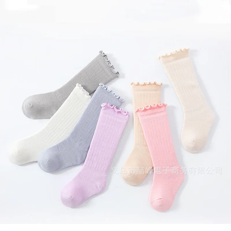 

Baby Knee High Socks Kids Solid Color Cotton Stockings for Boys Girls Ruffle Frilly Socks for Children Newborn Infant Toddler