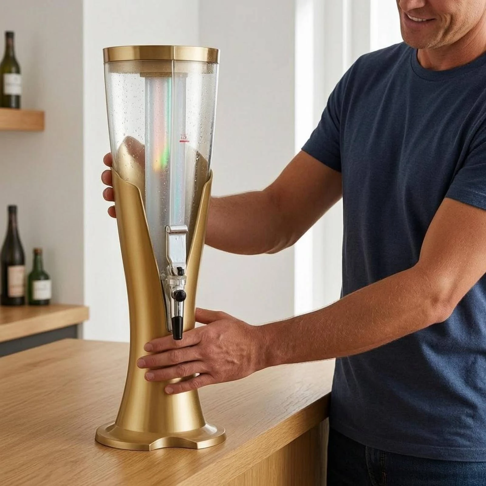 Beer Dispenser Column Transparent Chamber Light-up Beer Dispenser Barware Colored Base Detachable