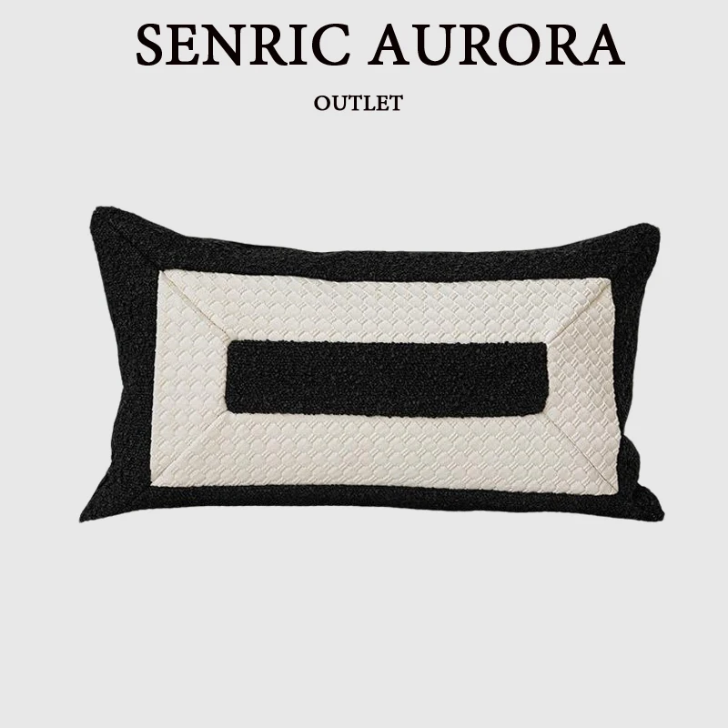 Modern Upholstery Black And White Lumbar Pillow Case Luxury Designer Accent Cushion Cover For Villa Hotel Sample House Sofa