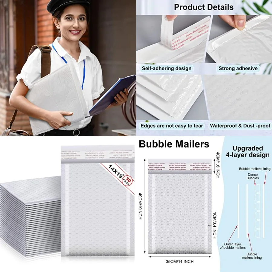 

30 Pcs Etra Large Bubble Mailers Resealable Padded Envelopes Waterproof Shipping Bags Poly Padded Mailers Bulk for Mailing Pack