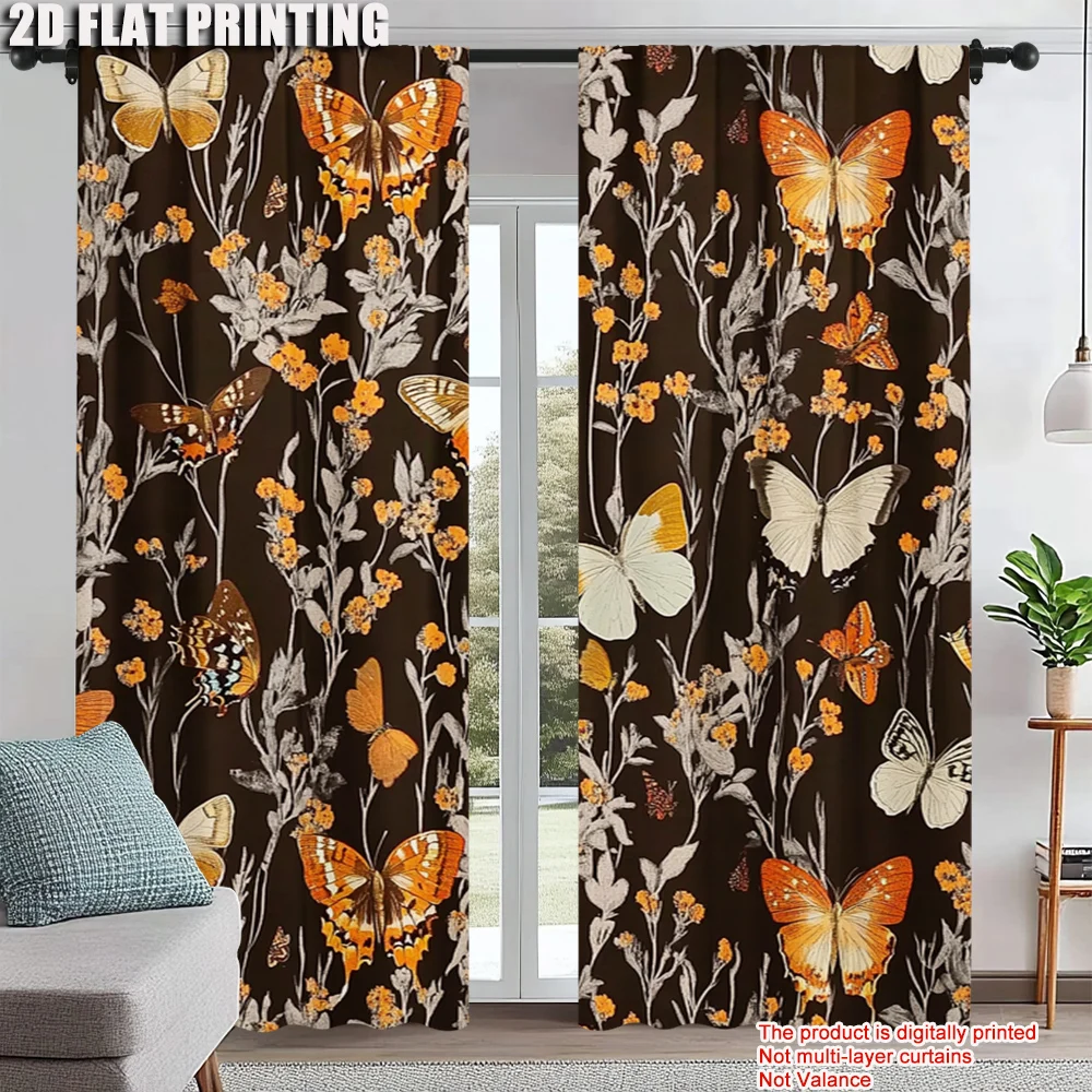 

2Pcs Butterfly Print Window Curtains Rod Pocket Design Polyester Material Perfect For Living Room Bedroom Kitchen More Home