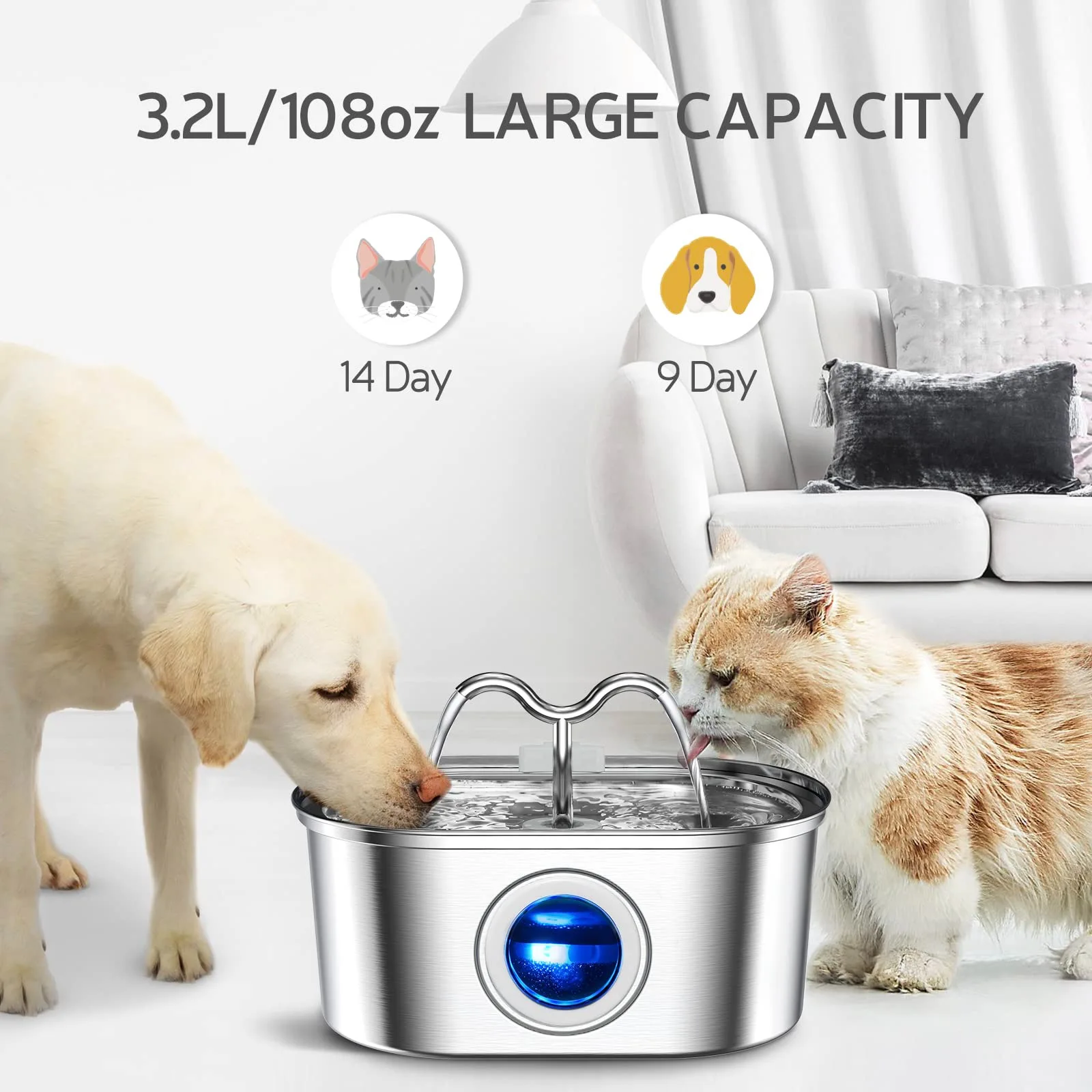 Best-selling Stainless Steel Automatic Circulating Pet Water Fountain, Health and Eco-friendly Design