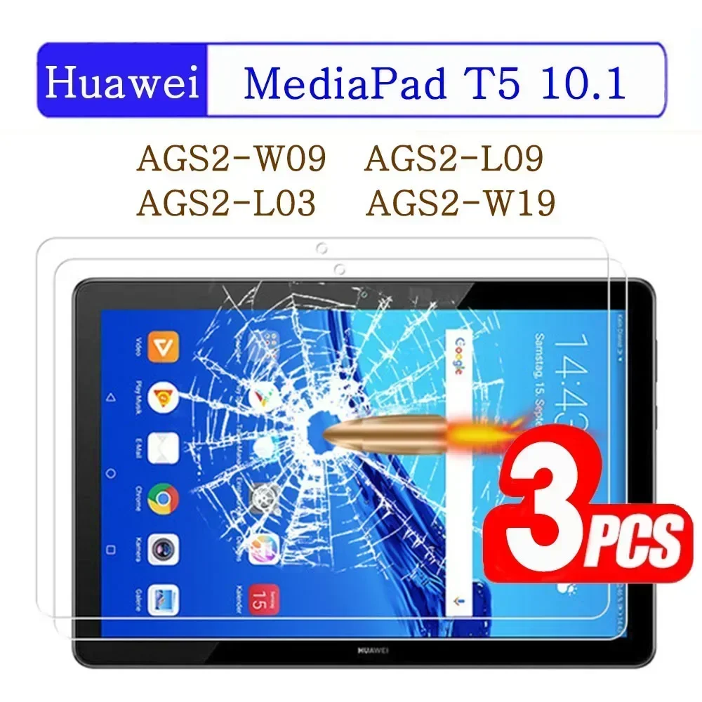 ฟิล์มแท็บเล็ตกระจกนิรภัย9H สำหรับ Huawei Mediapad T5 10.1 2018 AGS2-W09/L09/L03/W19ป้องกันหน้าจอเต็มรูปแบบ3แพ็ก