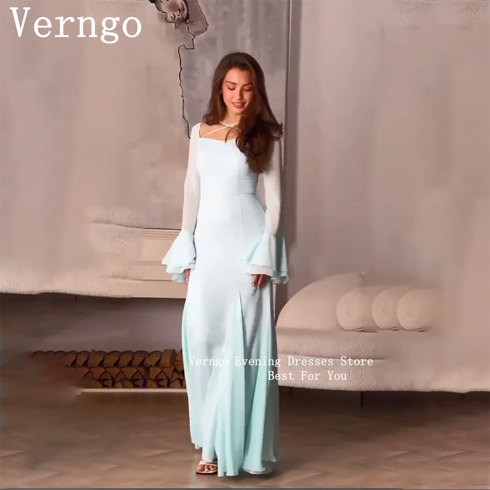 Verngo-vestido de fiesta de sirena azul claro para mujer, vestido de fiesta de cuello cuadrado, vestido de noche con cordones, vestido de graduación