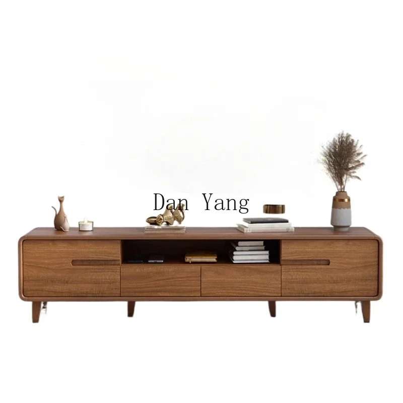 YJ modern simple solid wood frame combination TV cabinet storage storage new Chinese small apartment living room walnut floor