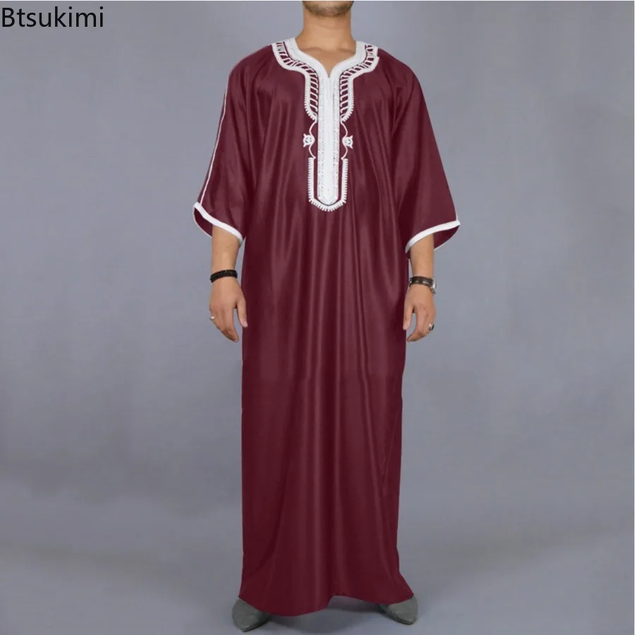 Muslim Fashion Abayas for Men Durable Kaftan Middle East Arabic Men Jubba Thobe Ethnic Style Shirt Robes Dubai Islamic Clothing