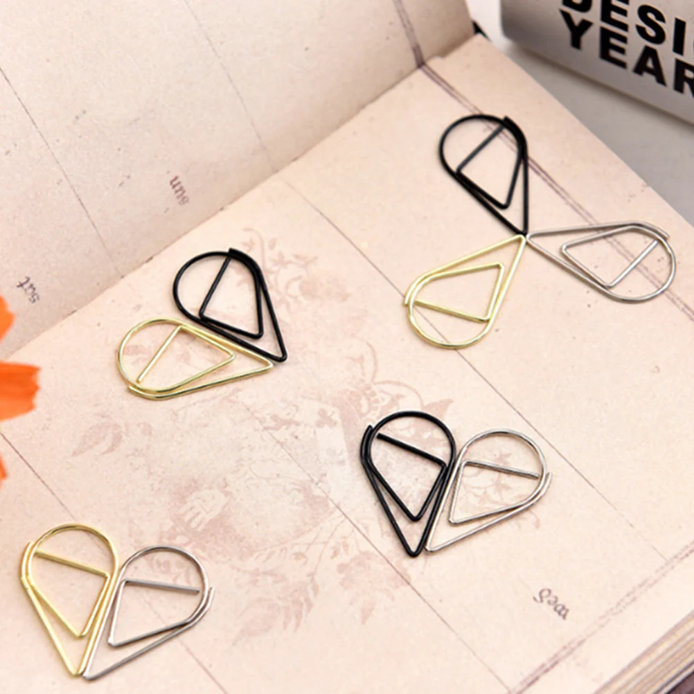 100pcs Office Paperclips Paper Clips Drop Shaped File Paper Clips Document Paper Clips Wedding Invitation Paper Clip Clips NEW