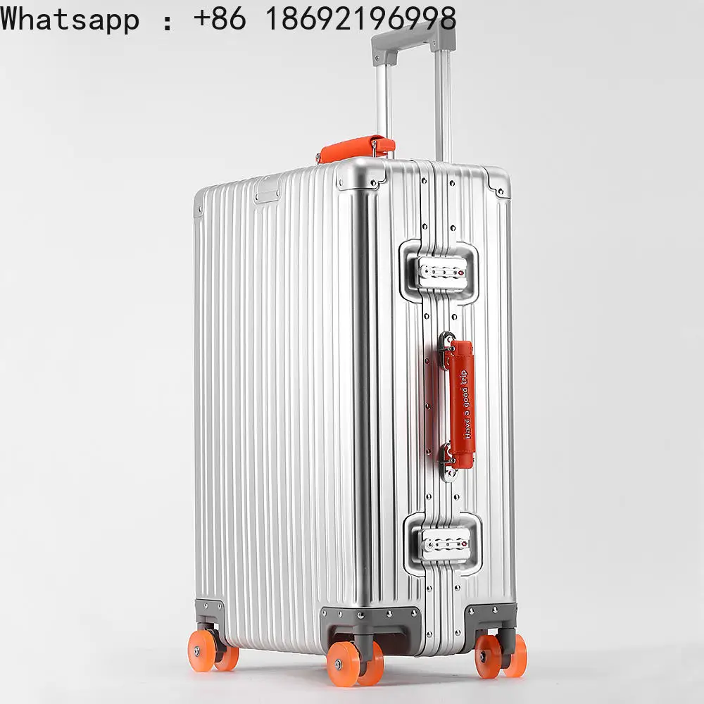 New All Aluminum-magnesium Alloy Suitcase with Spinner Wheel TSA Lock Leather Handle 20/24/29'' Travel Case Bag Rolling Luggage