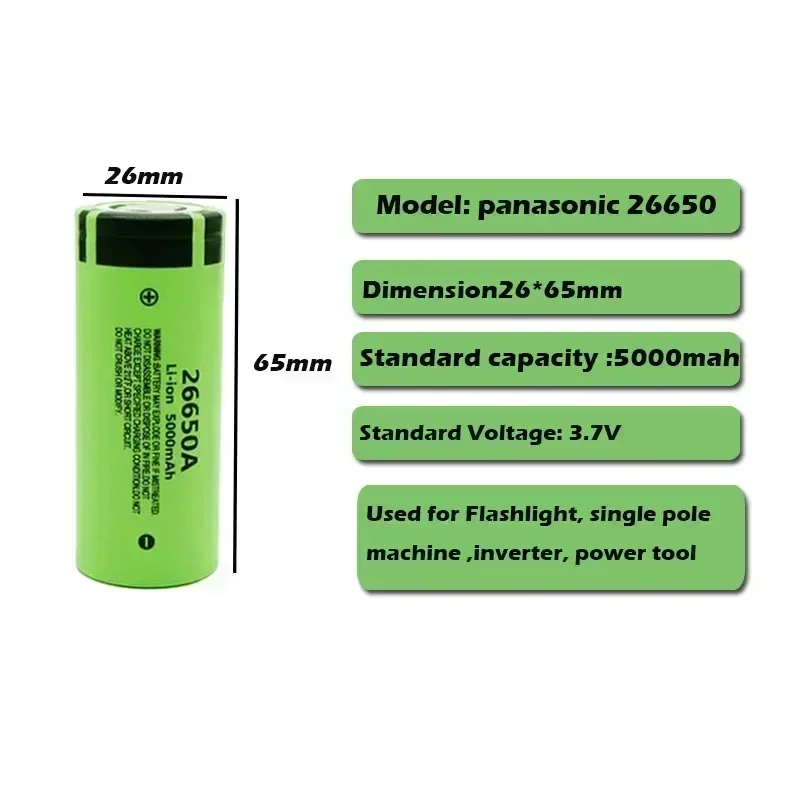 Original High Quality 26650 Battery 5000mAh 3.7V 50A Lithium Ion Rechargeable Battery for 26650A LED Flashlight+Charger