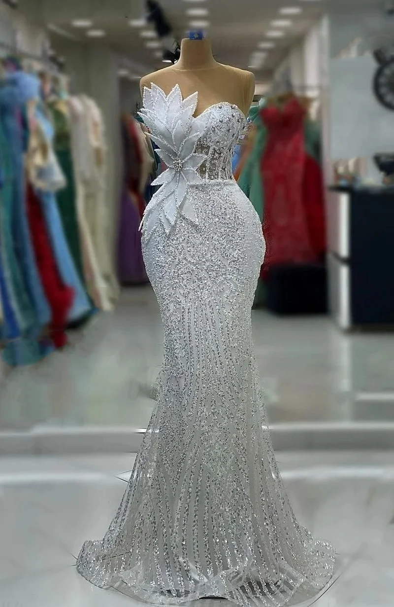 White African Prom Dresses Long Glitter Mermaid 3D Leaf Beaded Corset Evening Party Birthday Gown Special Occasions Customized