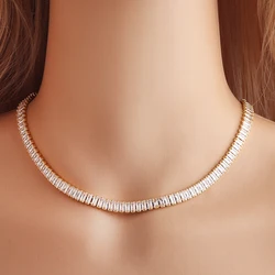 Wide CZ Tennis Choker Necklaces Women HipHop Iced Out AAA+ Cubic Zirconia Gold Color Crystal Chain Female Jewelry on The Neck