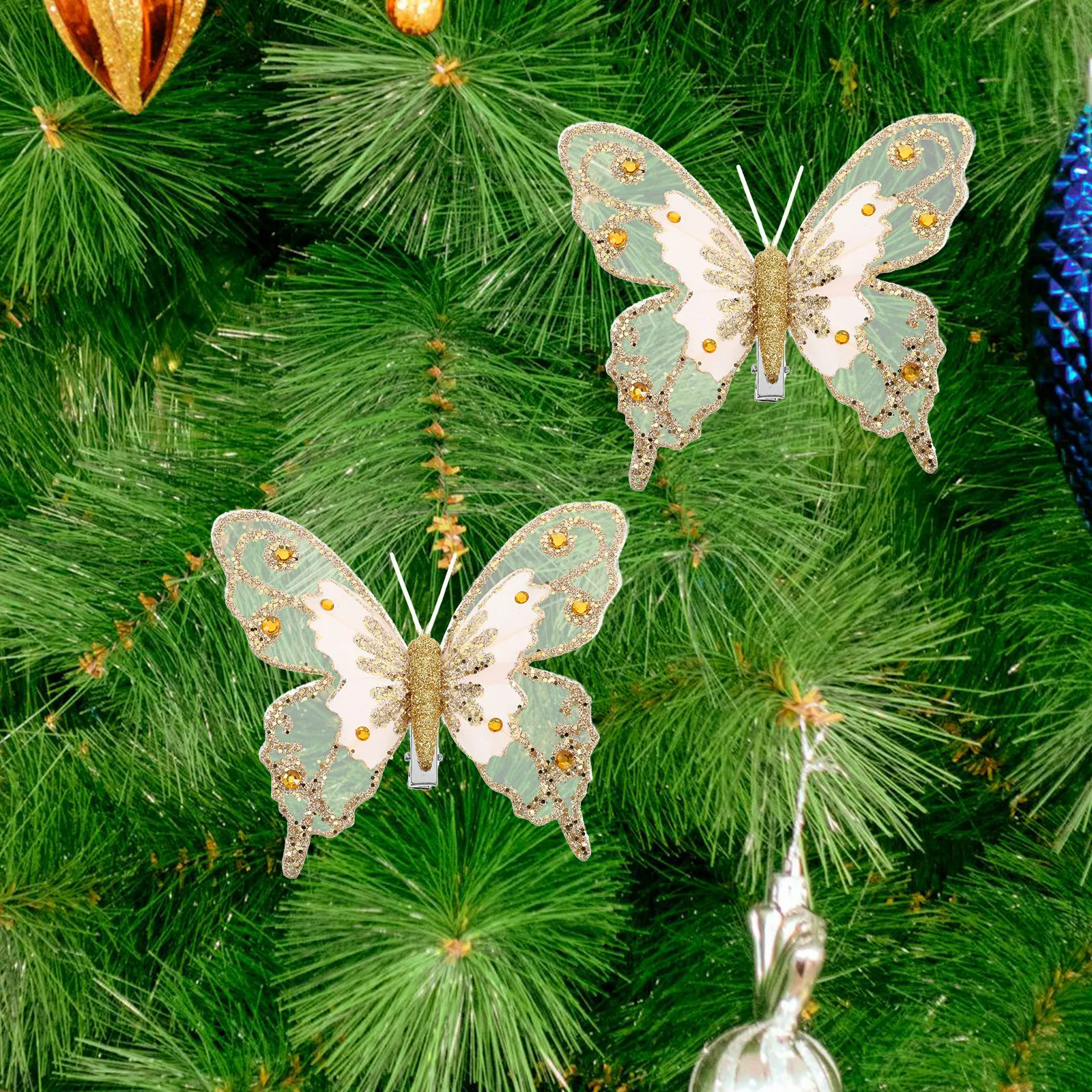 

3Pcs Glitter Monarch Butterfly Ornaments Realistic Clip on Decorations for Christmas Tree Wedding Wreath Floral Crafts