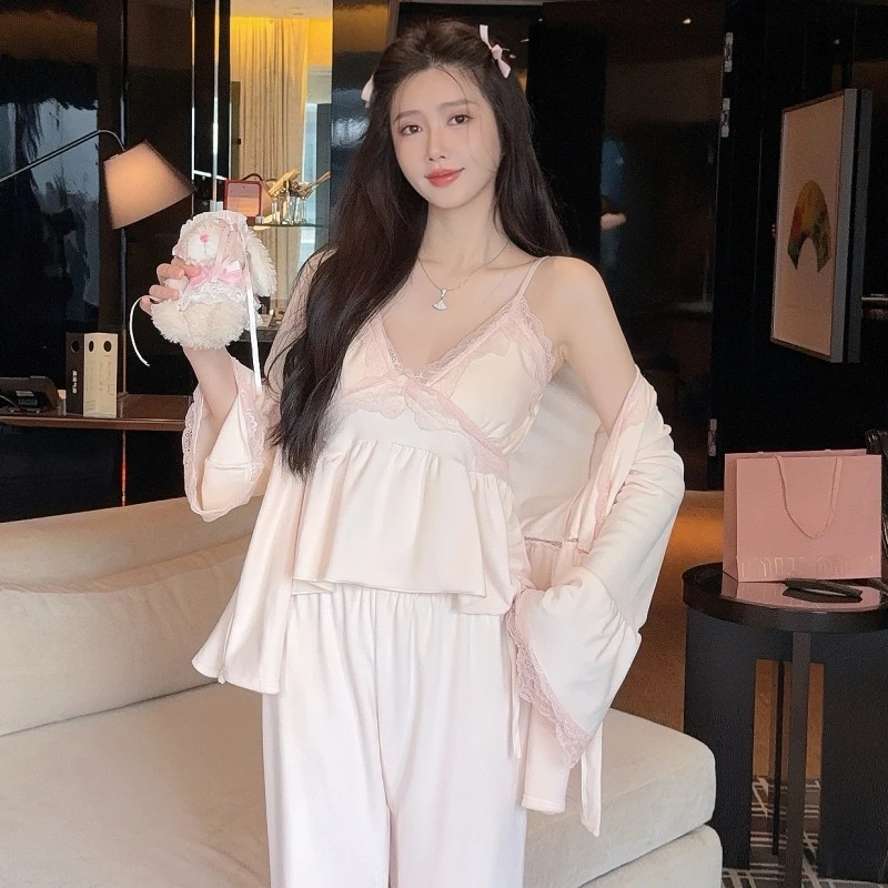 

Pajama Sets Soft Women Summer Ice Silk Loose-Fit Design Ultra-Thin Cool Female Sleep Pants Smooth Moisture Wicking Home Wear Ins