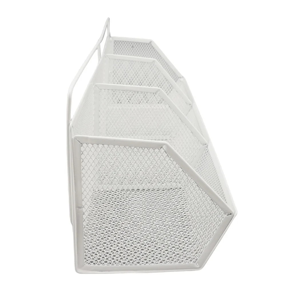 3PCS 3 Grids Wall Mount Storage Basket White Slanted Opening Metal Wire Storage Organizer Wire Mesh Desktop Storage Basket