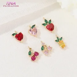 4PCS 14K Gold Color Plated Brass with Zircon Cherry Fruit Shape Charms Pendants High Quality Diy Jewelry Accessories