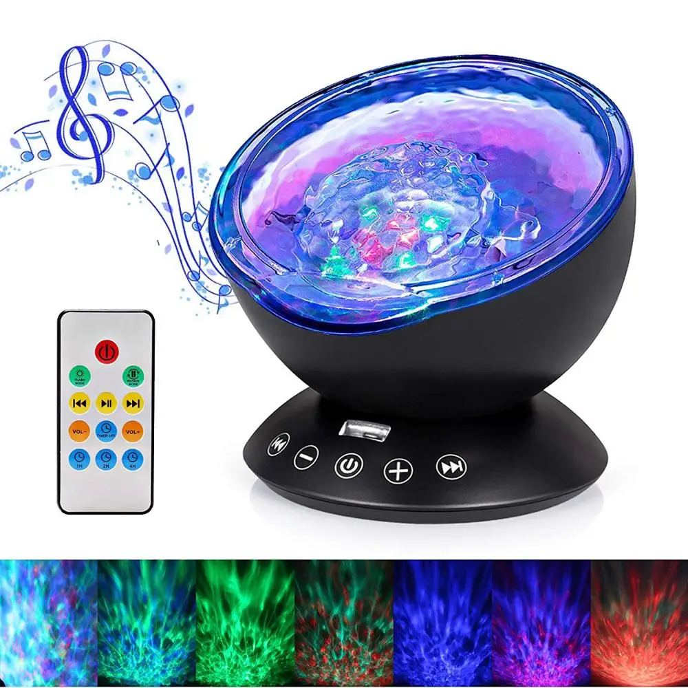 

12LED 7 Color Changing Lighting with Adjustable brightness Remote Control Timer LED Ocean Wave Night Light Projector