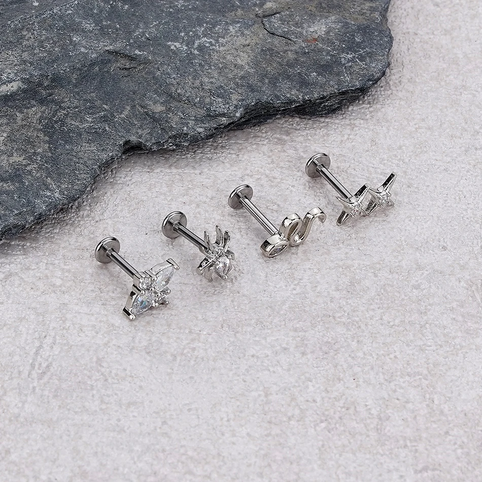 1 Stück Stern-Schlangen-Zirkon-Helix-Ohrstecker mit Innengewinde, Blumen-Labret-Tragus-Körperschmuck für Frauen – Detail 5