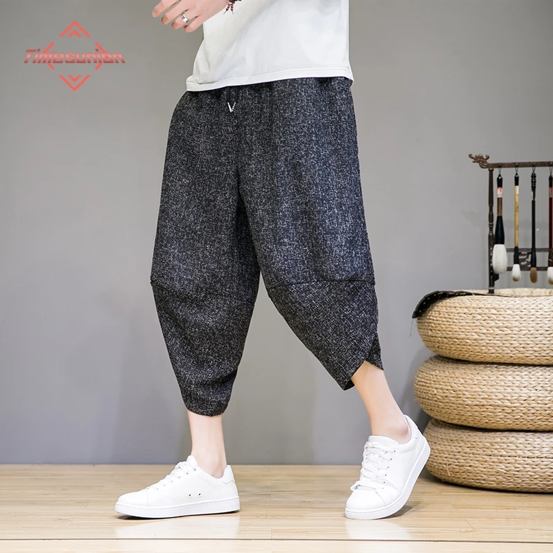 Chinese Style Cotton and Linen Casual Pants Capri Pants Men's Casual Pants Loose Comfortable Radish Pants Shorts Trend