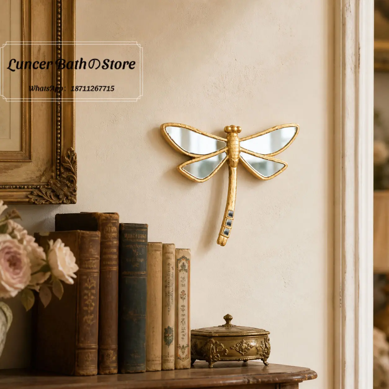 Retro dragonfly shape mural gold wings wall decoration European style high-end wall hanging