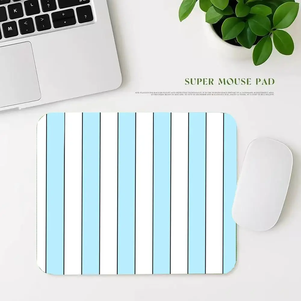 Light Blue White Vertical Stripe Small Mouse Pad Non-Slip Rubber Base Fresh Cute Desktop MouseMat Student Office Laptop Mousepad