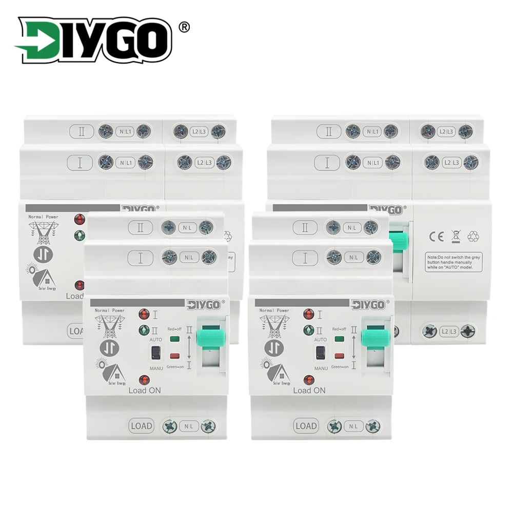 Small DIN Rail 80A 2P/4P ATS Automatic Transfer Switch 110V/220V Dual Power PV/Solar Uninterrupted Electrical Selector Switches