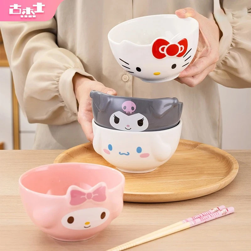 Pour Sanrio bols à riz en céramique 5 pouces mignon pour mélodie & cannelle & Kuromi enfants vaisselle maison dessin animé bol en Relief pour cadeau