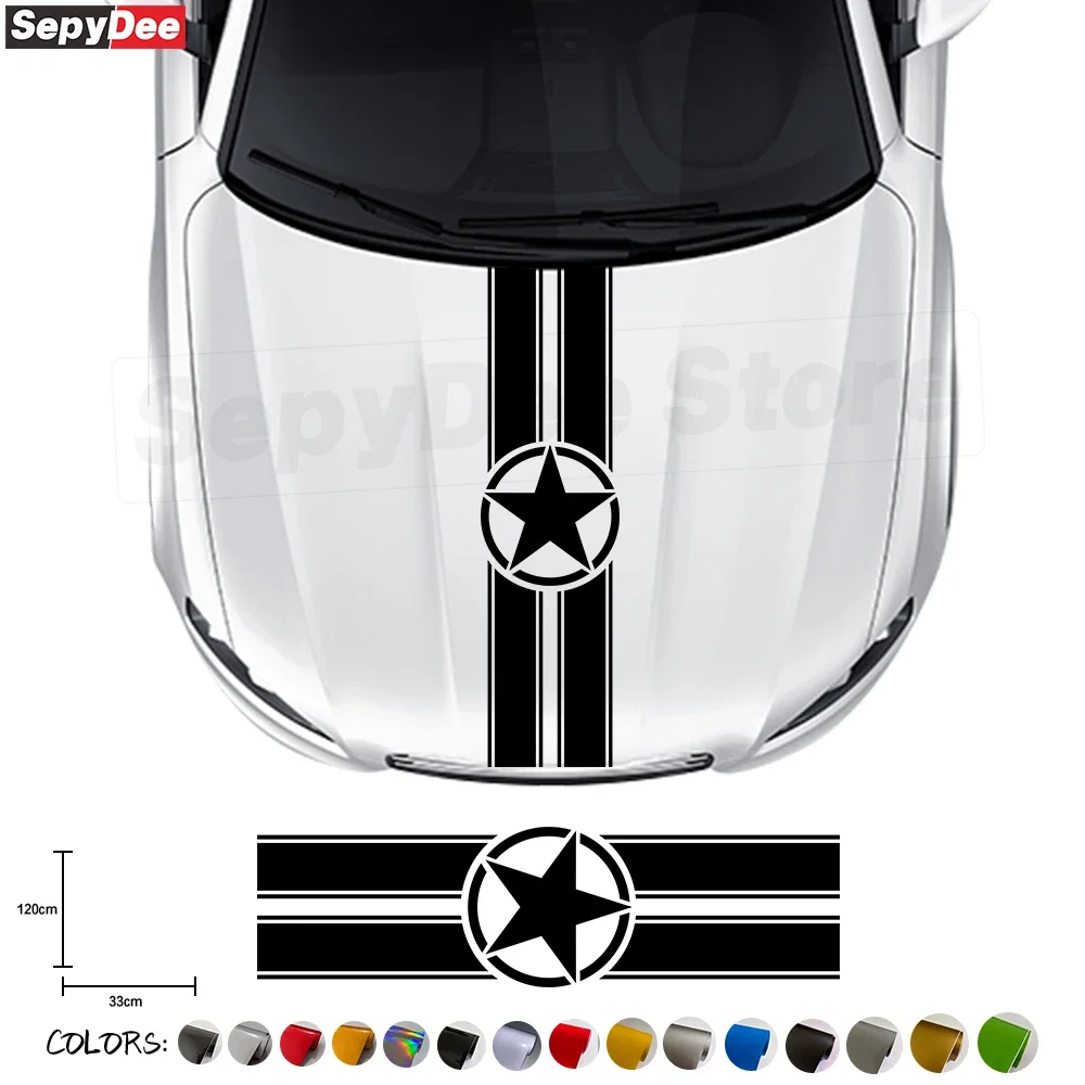 Universal Car Hood Bonnet Stickers Racing Sport Engine Cover Star Graphics Stripe Decor Vinyl Decals Car  Accessories