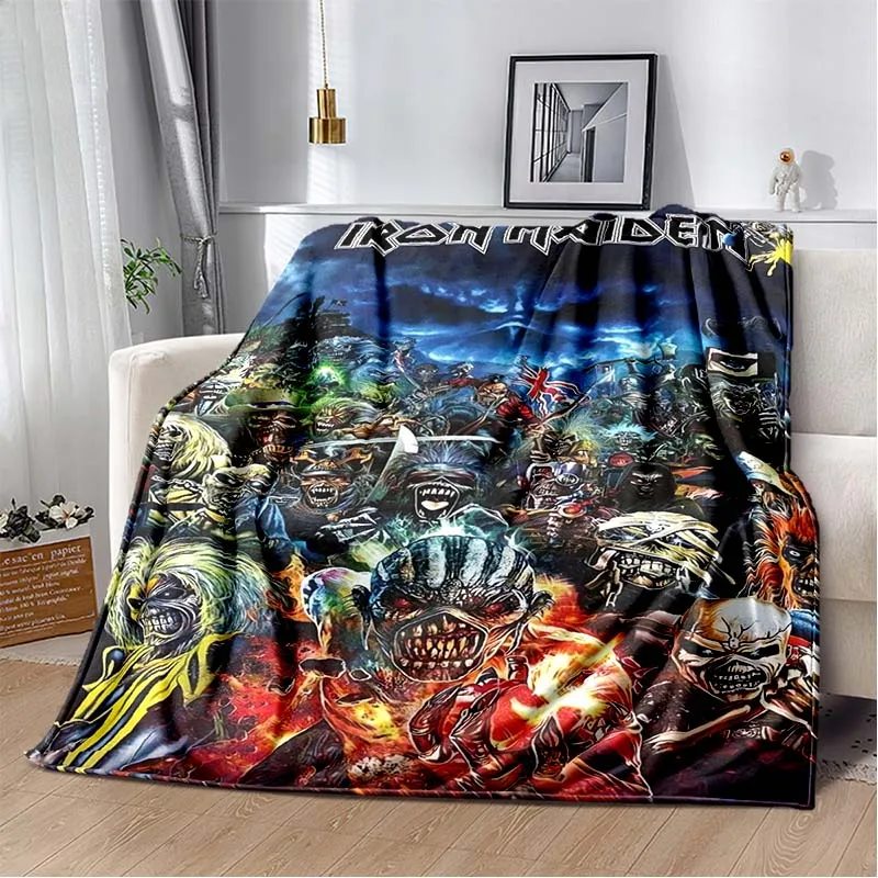3D I-Iron-Maidens Band Print Flannel Blanket Soft Warm Lightweight Throw Blanket Home Decor For Sofa Bed Bedroom Travel Gift