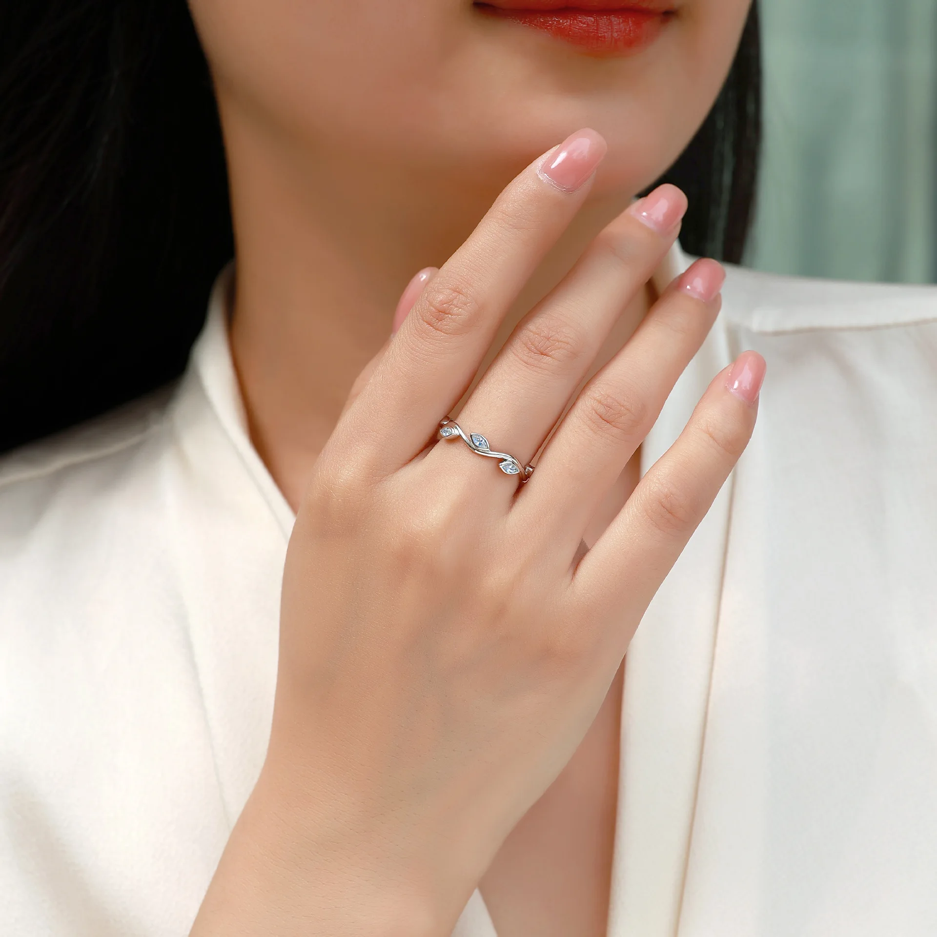 Twisted Branch Marquise Moissanite Band Ring S925 Silver Women Engagement Fixed Size Ring