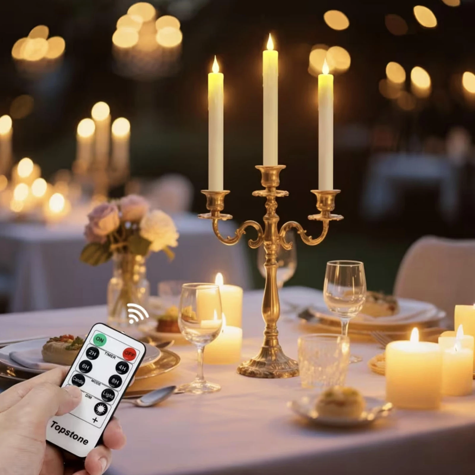 6 Pack Flickering Flameless Taper Candles with Remote and Timer LED Candlesticks Plastic Window Candle Party Indoor Home Decor