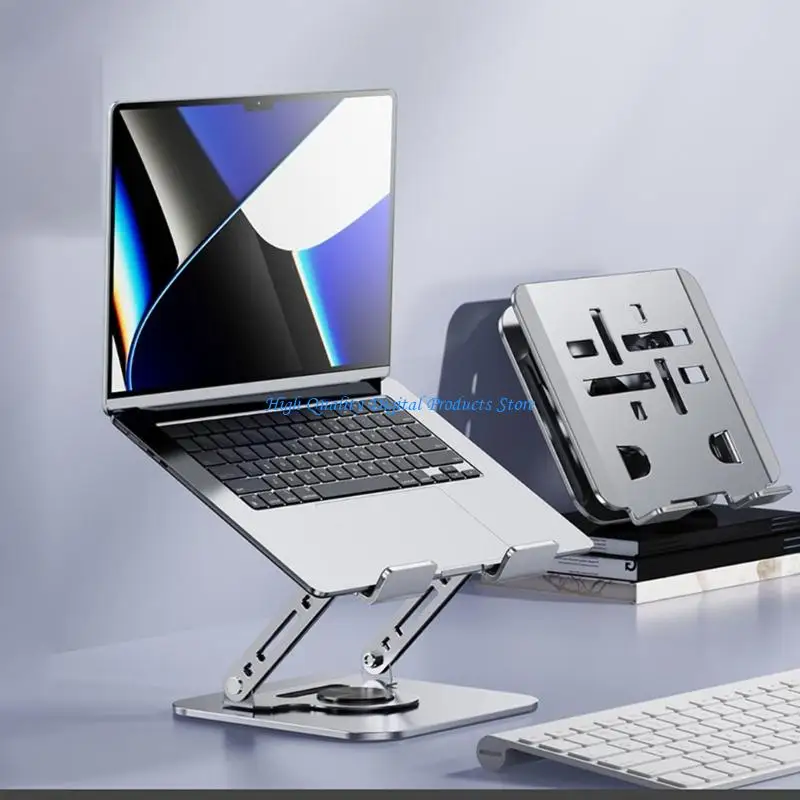 U2JE Desk Laptop Holder with Turning Base, Carbon Steel Frame, Raised Screen View for 17.3 In Devices and Daily Work
