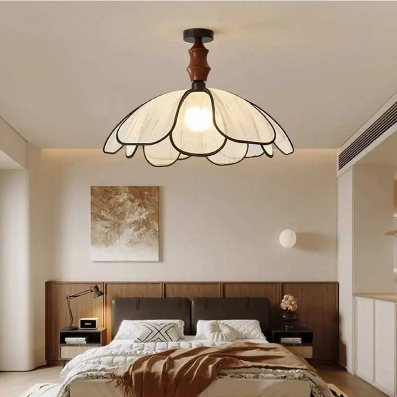 Bedroom French E27 Ceiling Light Abaca Oak Petal Mounted Led Light Creamy Style Chandelier Lighting Home Art Lighting