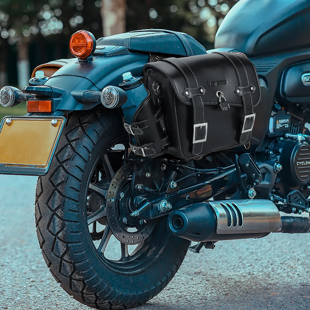 زوج من حقائب الدراجات النارية المصنوعة من جلد البولي يوريثان ذات سعة كبيرة سعة 16 لتر، وأكياس زجاجات المياه على الوجهين، وحقائب ريترو على الوجهين للدراجات النارية #5
