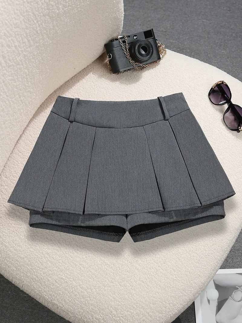 2026 Spring New Design Gray Pleated Mini Skirt