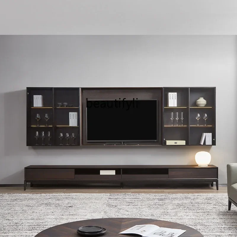 

Italian modern living room wall-mounted floor cabinet, Nordic very simple solid wood TV cabinet combinationQ