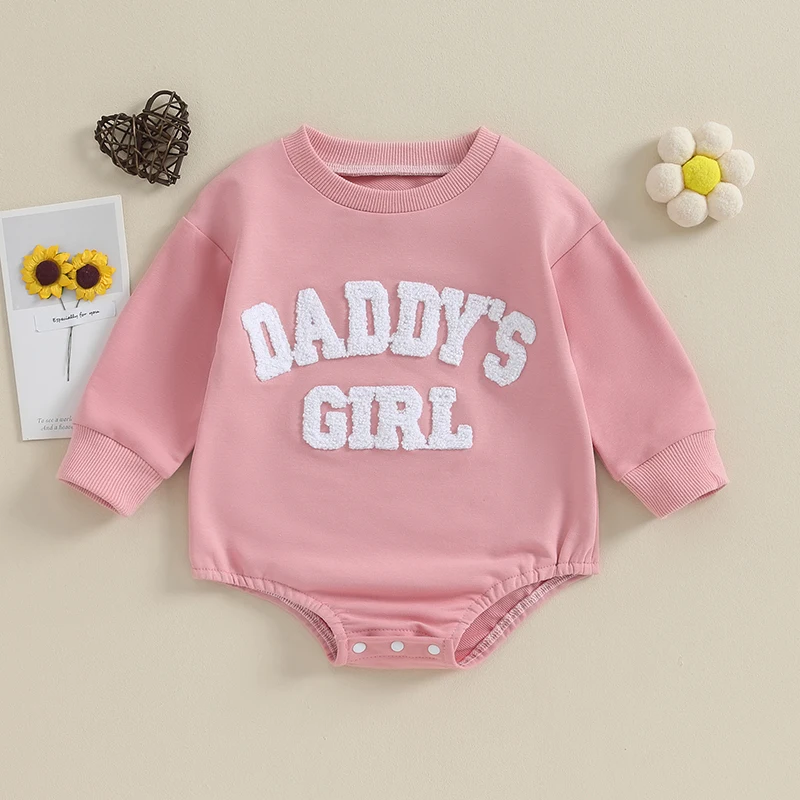 

Baby Girl Outfit Toddler Newborn Fall Crewneck Sweatshirt Bubble Romper Winter Daddys Girl Clothes