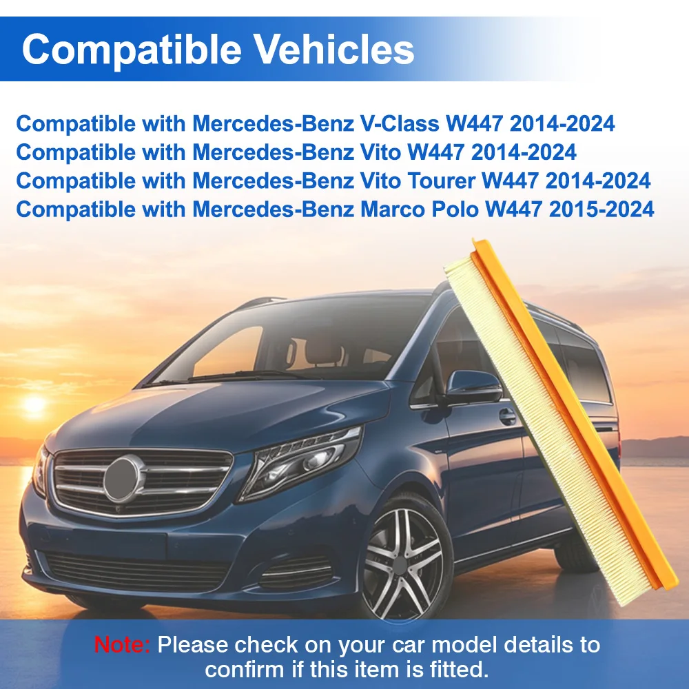 For Mercedes-Benz V-Class V220 V250 V300 Vito Tourer Marco Polo W447 2015-2024 Car Air Filter Element 6540941500 A6540941500