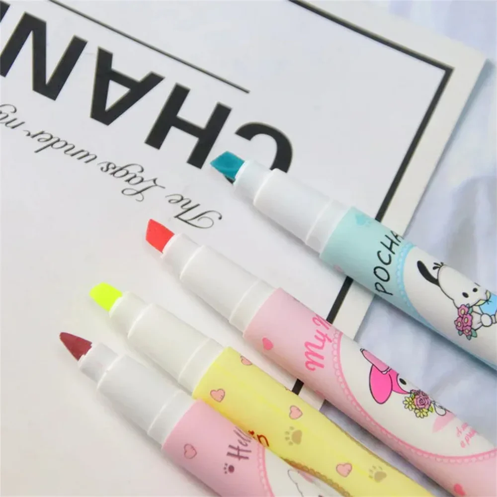 6Pcs/Set Kawaii Sanrio Marking Pen Set Cute Cartoon Hello Kitty Kuromi Melody Cinnamoroll Highlighter Pens Students Stationery