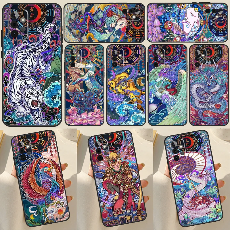 Chinese Zodiac Dragon Tiger Cover For Samsung Galaxy A54 A34 A14 A52 A12 A32 A22 A50 A70 A71 A51 A13 A33 A73 A53 Case