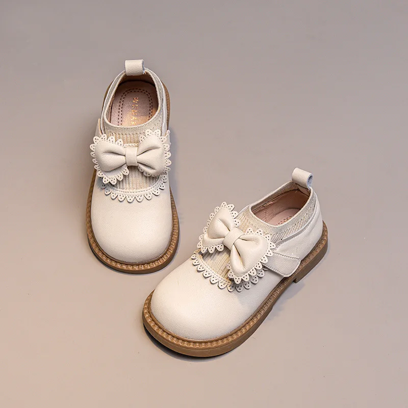 Girls\' shoes 2024 new spring and autumn single shoes big children Korean version bow little girl princess shoes