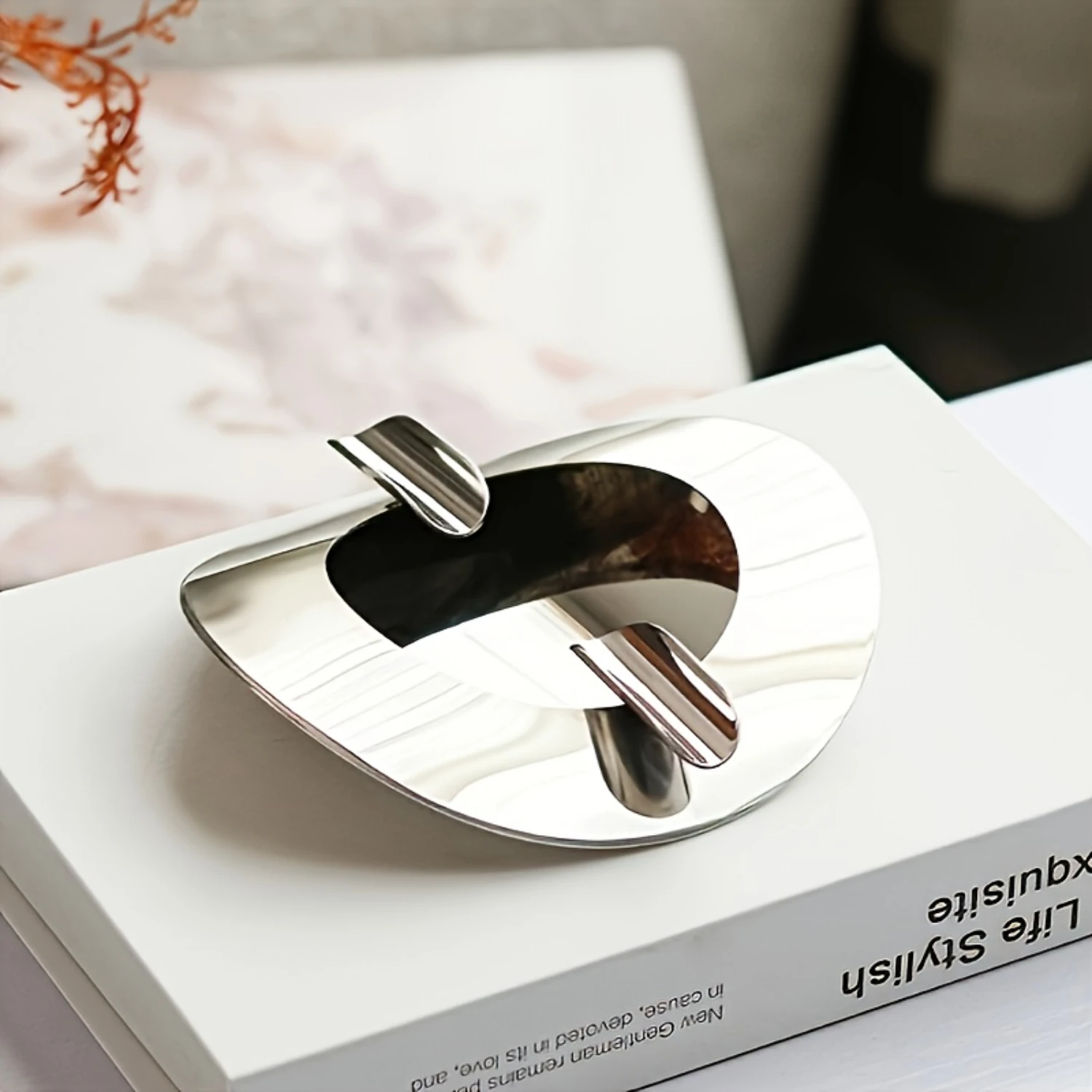 Роскошная круглая серебряная пепельница высокого класса из нержавеющей стали — декор для дома и офиса — стильная, функциональная