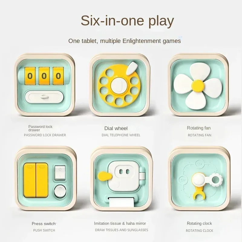 TEMIKIDS New 6 in 1 Montessori Educational Toys Sensory Busy Board Baby Practice Skills Drawer Mirror Fidget Educational Toy for